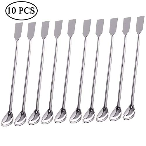 Product Cover Sunnyglade 10PCS 2 in 1 Stainless Steel Lab Spoon Spatula/Laboratory Sampling Spoon Mixing Spatula