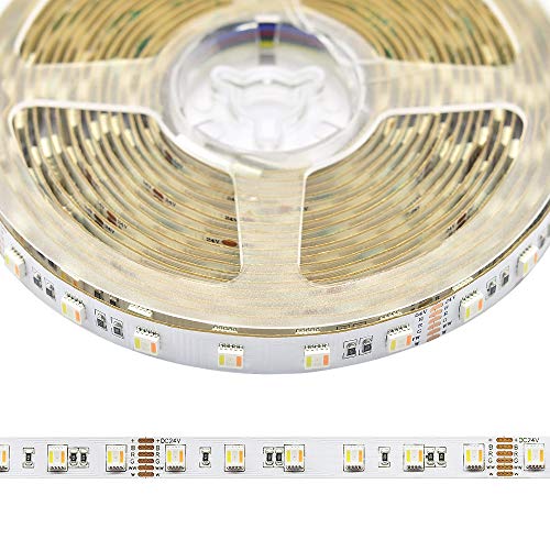 Product Cover 24VDC RGB+CCT 5 Chips in 1 Super Bright LEDs Flexible LED Strip Lights, High CRI 93 Color Changing+Tunable White Non-Waterproof 5050 RGBWW LED Tape Lights, 300LEDs 16.4feet Roll for Home Lighting