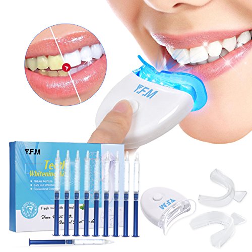 Product Cover Teeth Whitening, Y.F.M Teeth Whitening Kit with LED Accelerator Light, Professional Dental Whitener, Home Teeth Whitener System, Teeth Whitening System: 10 X 3ml Gel Syringes, Comfort Fit Tray