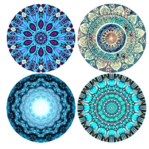Product Cover Funsmore Absorbent Stone Coasters for Drinks Set of 4 with Cork Base Mandala Drink Coaster Mats for Kinds of Mugs and Cups