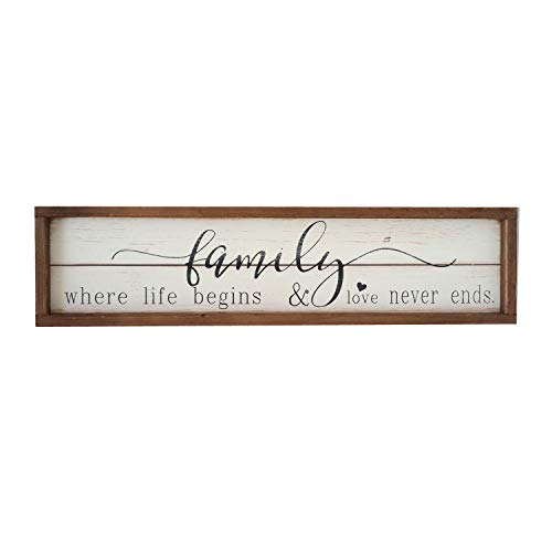 Product Cover Parisloft Family Where Life Begins & Love Never Ends White Background Wood Framed Wood Wall Decor Sign Plaque 23.6 x 1.2 x 6 inches (Family Where Life Begins)
