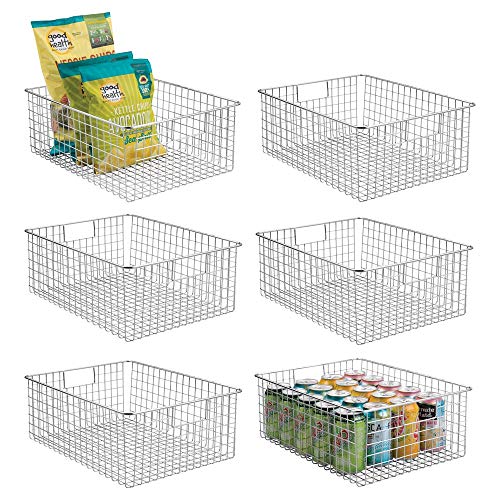 Product Cover mDesign Farmhouse Decor Metal Wire Food Organizer Storage Bin Baskets with Handles for Kitchen Cabinets, Pantry, Bathroom, Laundry Room, Closets, Garage - 6 Pack - Chrome