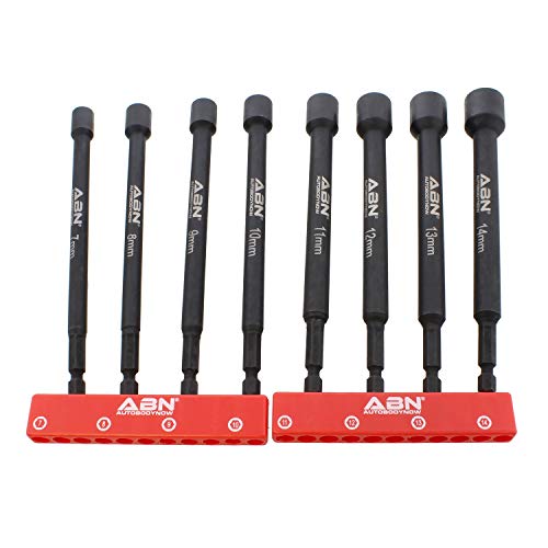 Product Cover Abn Impact Nut Driver Tool Set - 8pc Metric 6 in Long Shank Nut Driver Bits Magnetic Tip Sockets, 1/4 in Hex Shank