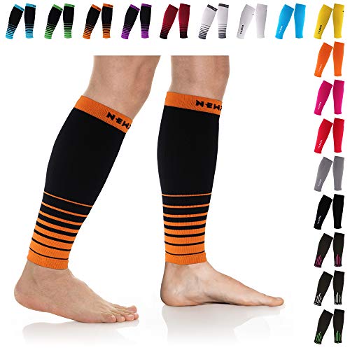 Product Cover NEWZILL Compression Calf Sleeves (20-30mmHg) for Men & Women - Perfect Option to Our Compression Socks - for Running, Shin Splint, Medical, Travel, Nursing, Cycling (S/M, i-Black/Orange)