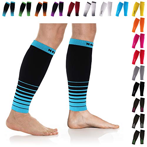 Product Cover NEWZILL Compression Calf Sleeves (20-30mmHg) for Men & Women - Perfect Option to Our Compression Socks - for Running, Shin Splint, Medical, Travel, Nursing, Cycling (L/XL, i-Black/Blue)