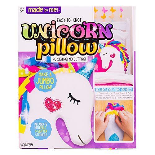 Product Cover Made By Me Make Your Own Unicorn Pillow by Horizon Group USA, Unicorn Shaped DIY Decorative Pillow. Fiberfill, Glitter Stickers & Rainbow Fleece Strips Included. No Sewing Needed