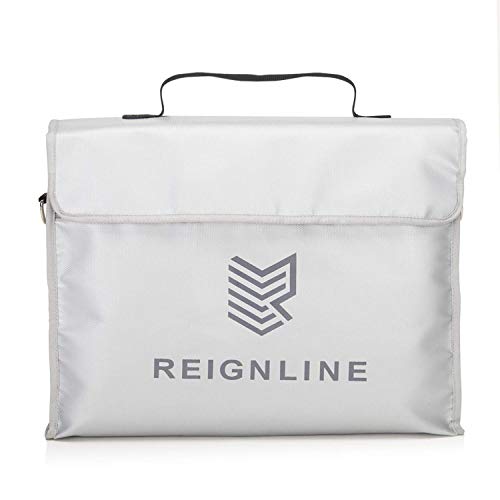 Product Cover Fireproof Waterproof Document Bag With Extra Large Storage (15x12x5) - REIGNLINE Gray Premium Quality Fire Proof Bags Are Equipped With Silicone Coated Fiberglass Material, And Metal Strap Connectors.