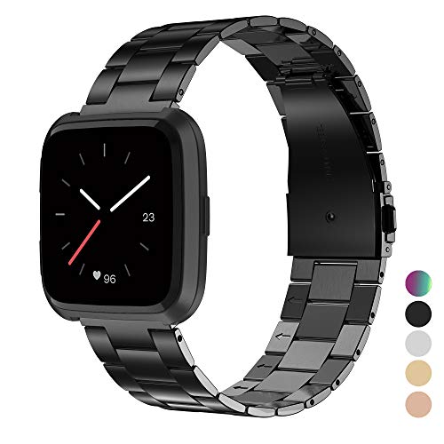Product Cover Wearlizer Stainless Steel Band Compatible for Fitbit Versa/Versa 2/Versa Lite Bands Women Men,Ultra-Thin Lightweight Replacement Band Strap Bracelet Compatible for Fitbit Versa Black