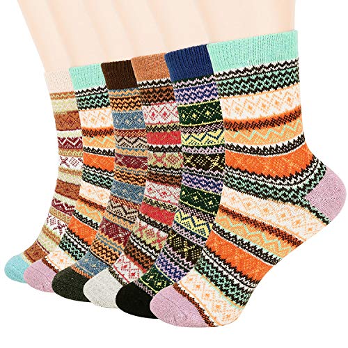 Product Cover Vimpro Wool Socks Women, 6 Pairs Warm Socks  Vintage Style Women Winter Warm Wool Socks Womens Casual Socks, US Size 5-9, Mixed Color