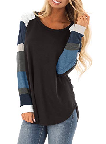 Product Cover BLENCOT Women's Lightweight Color Block Long Sleeve Loose Fit Tunics Shirts Tops