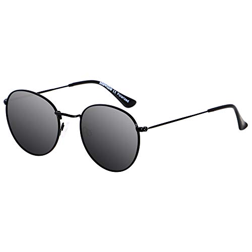 Product Cover Polarized Small Sunglasses for Women Men Round Retro Trendy Vintage Sun Glasses Black ANDWOOD JADE