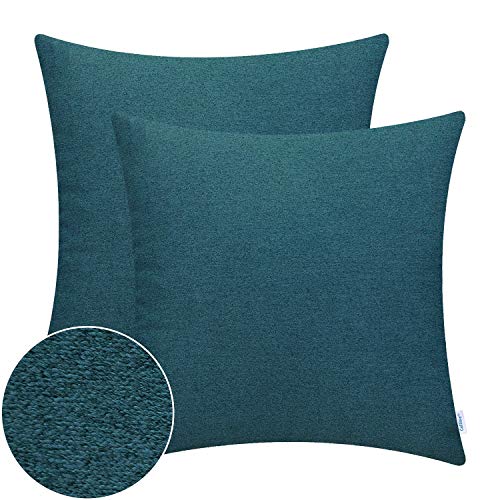 Product Cover CaliTime Pack of 2 High Classic Comfy Throw Pillow Covers Cases for Couch Sofa Bed Bedding Thick Two Tone Texture Both Sides 18 X 18 Inches Deep Teal