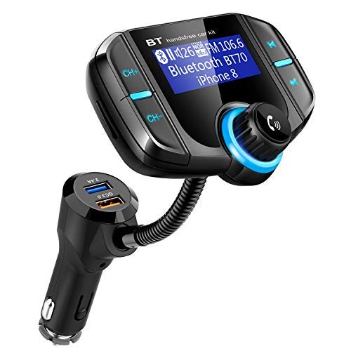 Product Cover Bluetooth Fm Transmitter for car, Bluetooth Car Transmitter 1.7 Inch Display, QC3.0/2.4A Dual USB Ports, AUX Input/Output, Mp3 Player.