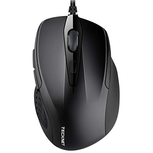 Product Cover TECKNET 6-Button USB Wired Mouse with Side Buttons, Optical Computer Mouse with 1000/2000DPI, Ergonomic Design, 5ft Cord, Support Laptop Chromebook PC Desktop Mac Notebook-Black