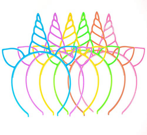 Product Cover 18 Pack Unicorn Headbands Party Favors Supplies Cat Ear Headbands Girls Plastic Horn Hairbands for Cosplay Party Birthday Party Halloween Christmas(18 Pack)