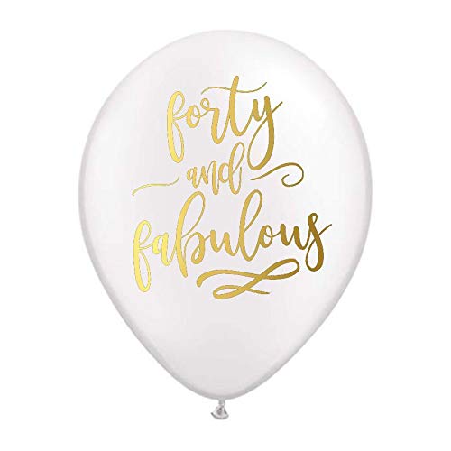 Product Cover Forty and Fabulous Balloons, 40th Birthday Party Balloons, 40th Birthday Party For Her, 40th Party Favors for Her, Fabulous and 40, Set of 3, White and Gold