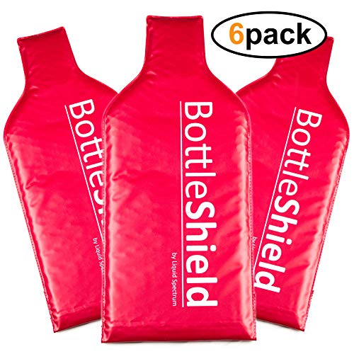 Product Cover 6 Pack Reusable Wine Protector Travel Bag by Bottle Shield - Unbreakable Bottle Sleeve, Leak Proof & Double Layer Bubble Wrap Suit With Zip Locks | Wine Bags Gift Accessory for Suitcase Luggage