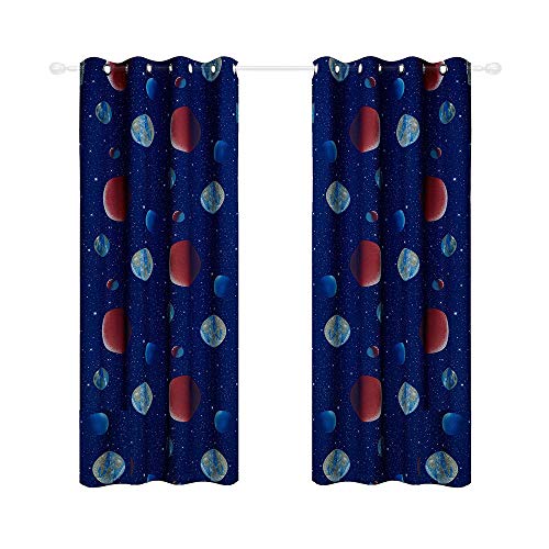 Product Cover Anjee Kids Curtains for Bedroom -Cute Planet Printed Blackout Curtains with Star War Patterns, Grommet, 2 Panels (52 X 63 Inches Each Panel, Royal Blue)