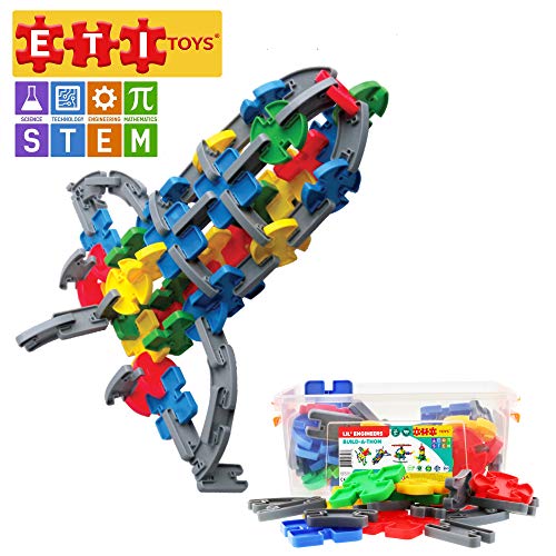 Product Cover ETI Toys, STEM Learning, 104 Piece Lil Engineers Build-A-Thon. Build Train, Motor Bike, Rocket, Endless Designs. Non-Toxic, Creative Skills Development. Toy for 4, 5, 6 Year Old Boys and Girls