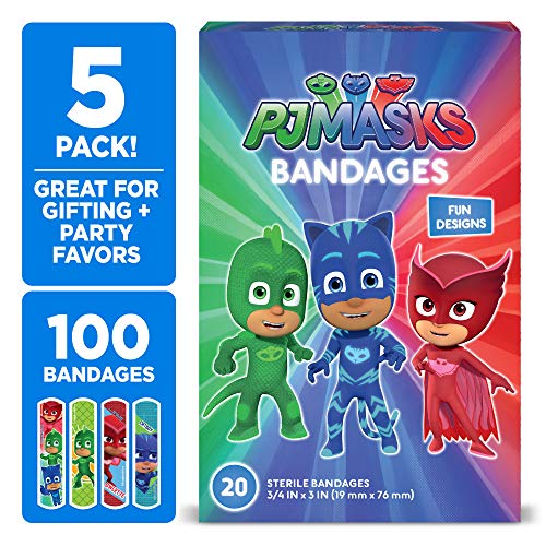 Product Cover PJ Masks Kids Bandages, 100 ct | Adhesive Antibacterial Bandages for Minor Cuts, Scrapes, Burns. Great Stocking Stuffer or White Elephant