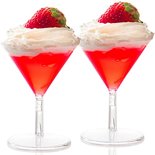Product Cover 60 Disposable Mini Plastic Martini Glasses Clear Mini Dessert Cups Plastic Cocktail Glasses 2 pc Martini Glass Dessert Glasses Parfait Cups 2 oz Wine Shooter Shot Glasses Candy Bowls Trifle Party Bowl