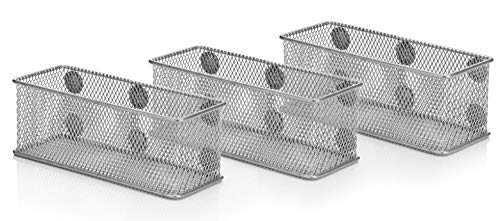 Product Cover Magnetic Wire Mesh Organizer Baskets - Set of 3 - Silver - Supply Holders for Office, Locker, Fridge - Convenient Storage for Pencils, Pens, Markers, Supplies - Keep Desks & Counters Clutter Free