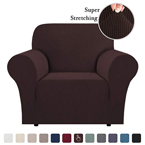 Product Cover Strech Chair Covers Sofa Cover for Moving Furniture Covers Sofa Protector Jacquard Spandex Couch Covers for Living Room Form Fitted Sofa Slipcover 1 Piece Brown, Chair (1 Seater)