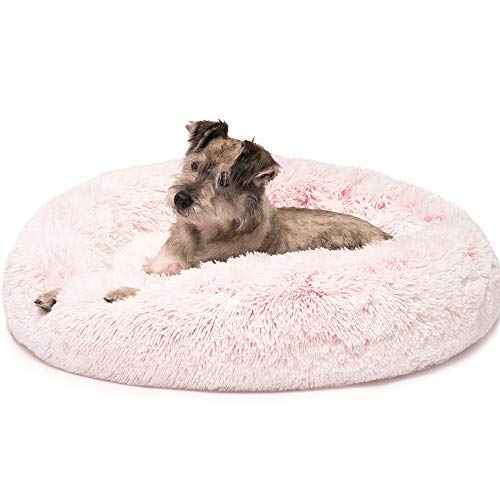 Product Cover Friends Forever Fluffy Pink Dog Bed for Pet Comfy, Donut Calming Dog Beds for Medium Dogs, 30 X 30 Inch