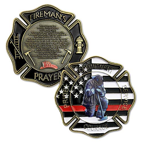 Product Cover Firefighter Prayer Coin Thin Red Line US Flag Challenge Coin