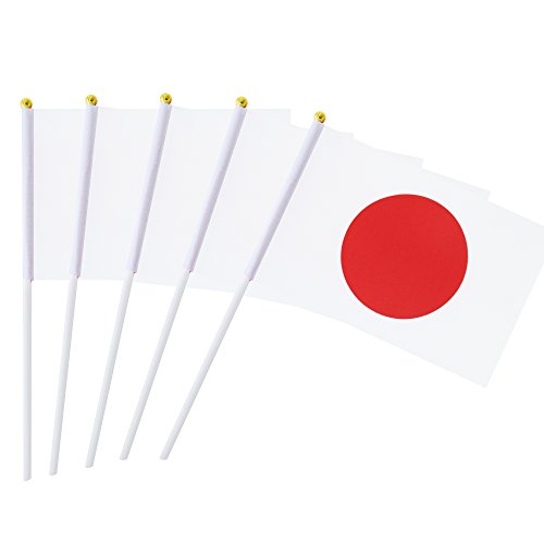 Product Cover 25 Pack Hand Held Small Mini Flag Japan Flag Japanese Flag Stick Flag Round Top National Country Flags,Party Decorations Supplies For Parades,World Cup,Festival Events ,International Festival