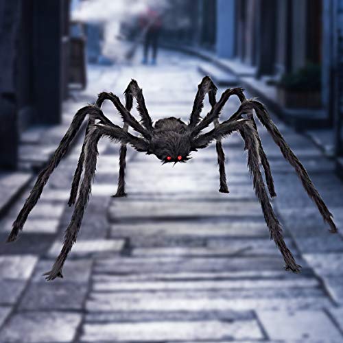 Product Cover Halloween Giant Spider 6.6 FT, Libay Outdoor Halloween Decorations Large Fake Hairy Spider Scary Furry Spider Props Outside Yard Creepy Decor, Black