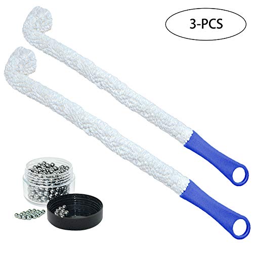 Product Cover Decanter Cleaning Brush + Decanter Cleaning Beads, Set of 2 Flexible Bottle Scourer and Pcs of 300 Premium Reusable Cleaning Balls to Remove Dirt, Stains, Residues and Deposits