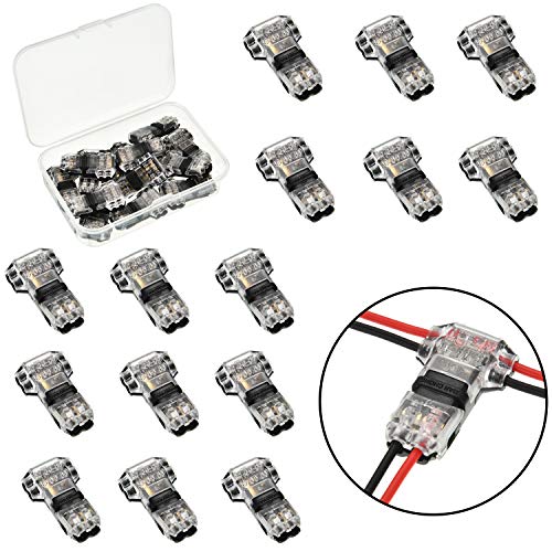 Product Cover Tatuo 15 Pieces of 2 Pin 2 Way Wire Connectors Low Voltage Universal Compact Wire Connectors without Wire-Stripping for 18-22 AWG Cable, T Tape