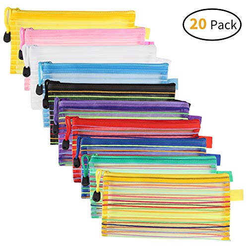 Product Cover JARLINK 20 Pack 10 Colors Zipper Mesh Pouch, Pencil Pouch Pen Bag Multipurpose Travel Bags for Office Supplies Cosmetics Travel Accessories Multicolor