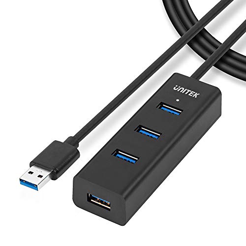 Product Cover Unitek 4-Port USB 3.0 Hub Long Cable 48-inch with Micro USB Charging Port, Fast Data Transfer USB Hub Extender Extension Connector Compatible Windows PC, Mac, Surface Pro, Laptop, Printer, 4FT - Black