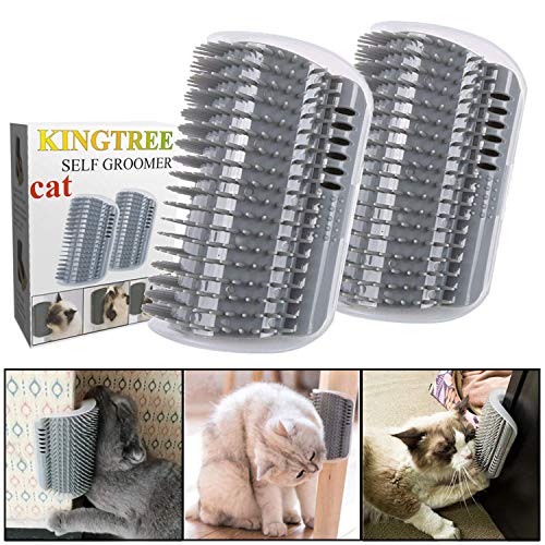 Product Cover Kingtree Cat Self Groomer, 2 Pack Cats Corner Groomers Soft Wall Corner Massage Combs Grooming Brush Perfect Massager Tool for Long Short Fur Kitten Puppy - Grey