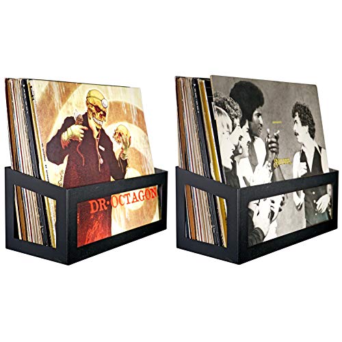 Product Cover Hudson Hi-Fi Wall Mount Vinyl Record Storage 25-Album Display Holder - Black Satin - Two Pack