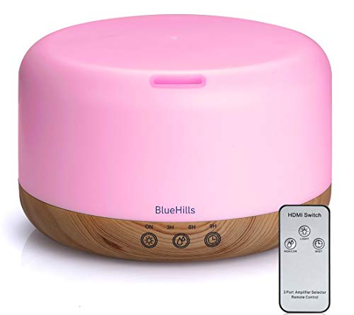 Product Cover BlueHills Premium 1000 ML XL Essential Oil Diffuser Aromatherapy Humidifier with Remote Timer for Large Room Home 18 Hour Run Huge Coverage Area 1 Liter Mood Light Extra Large Capacity Wood Grain D004