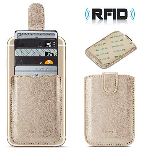 Product Cover Phone Card Holder Credit 3M Stick Back On Wallet Pull 5Business Card Holder for Back of Phone Cell RFID Card ID Holder Adhesive Phone Pocket for iPhone Xs MAX Android and All Smartphones (Gold)