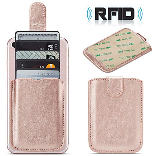 Product Cover Phone Card Holder Credit 3M Stick Back On Wallet Pull 5Business Card Holder for Back of Phone Cell RFID Card ID Holder Adhesive Phone Pocket for iPhone Xs MAX Android and All Smartphones(Rosegold)