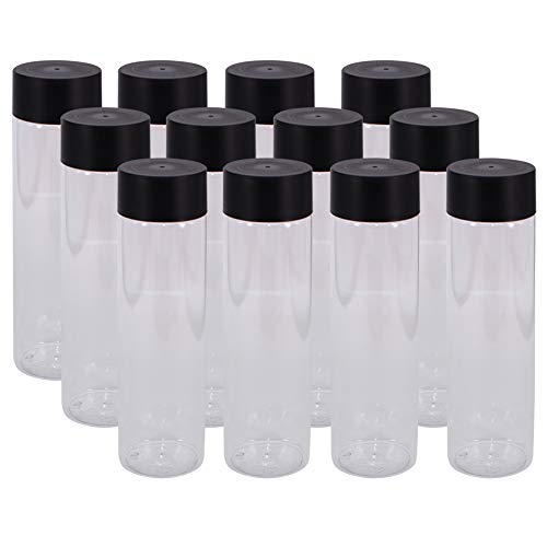 Product Cover 12 Pack 13.6 OZ (400 ml) Clear PET Plastic Juice Bottles with Black Lids - Plastic Smoothie Bottles Ideal for Juice, Milk and Other Beverages by ZMYBCPACK