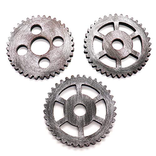 Product Cover HUELE 3 Pcs Antique Steampunk Gear Wooden Wheel Home Bar Hanging Wall Decoration 4.7 Inch