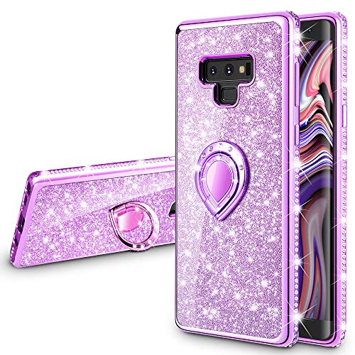 Product Cover VEGO Galaxy Note 9 Case Glitter Bling Diamond Rhinestone Bumper Sparkly Protective Grip Case with Kickstand Ring Stand for Women Girls for Samsung Galaxy Note 9 (Purple)