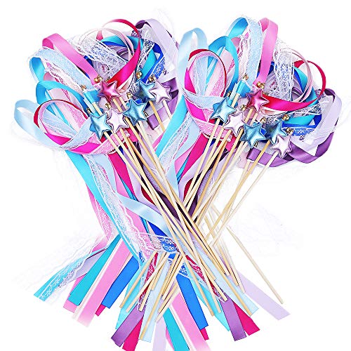 Product Cover Ribbon Wands Mix Color Chromatic Silk Ribbon with Bells Fairy Stick Wish Wands for Wedding Party Activities Gift(Pack of 20)