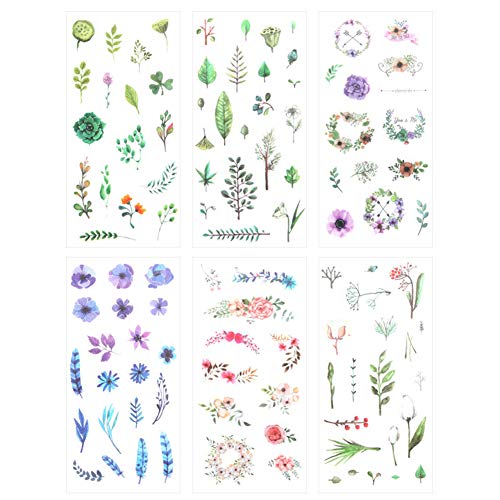 Product Cover 3 Set(18 Sheet) Fresh Floral Summer Green Plants Leaf Flower Tree Branches Stationery Sticker Scrapbooking Planner Journal Diary DIY Decorative Label Craft Stickers for Kids Boys Girls (Summer's Gift)