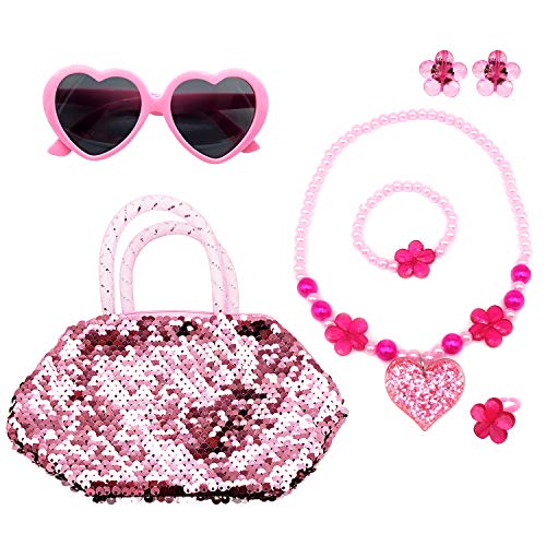 Product Cover Elesa Miracle Kids Little Girl Toy Playset Sequins Handbag + Heart Sunglasses + Necklace Bracelet and Clip on Earrings Value Set, Pink