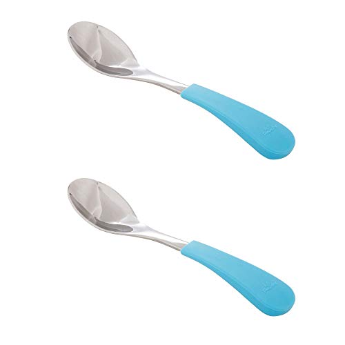 Product Cover Avanchy First Stage Baby Spoons Stainless Steel, Soft Silicone Handle Baby Spoons, Training Spoon, Gift Set for Baby (Blue)