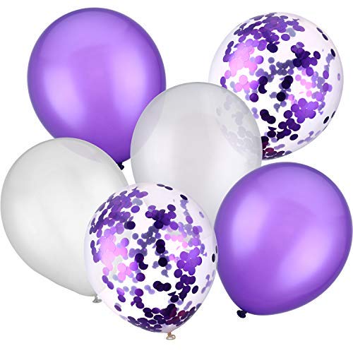 Product Cover 30 Pieces 12 Inches Latex Balloons Confetti Balloons for Wedding Birthday Party Decoration (White and Purple)