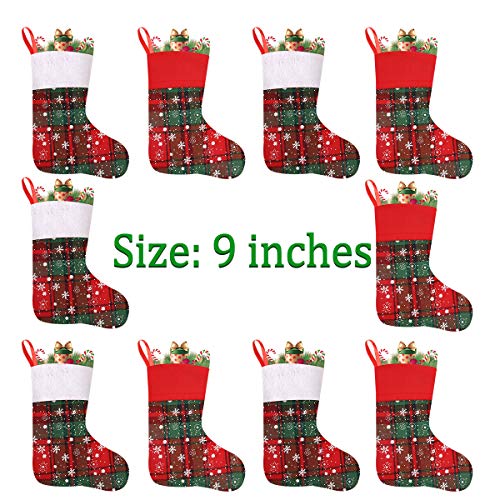Product Cover Vanteriam 9'' Mini Christmas Stockings with Snowflakes, Gift & Treat Bags for Favors and Decorations, Set of 10