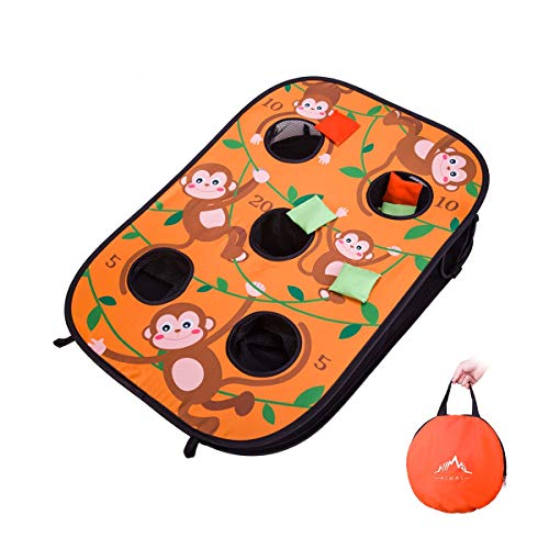 Product Cover Himal Collapsible Portable 5 Holes Cornhole Game Cornhole Set Bounce Bean Bag Toss Game with 10 Bean Bags,Tic Tac Toe Game Double Games (3 x 2-Feet, Single Board)